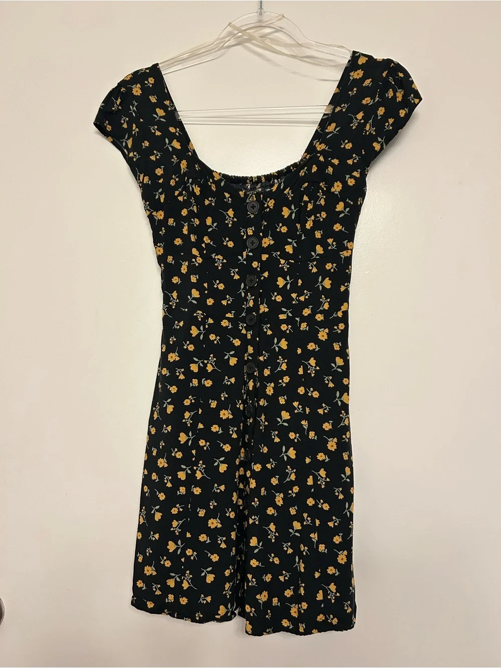 Aeropostale Black Mini Dress with Yellow Floral Print Size XS - Picture 3 of 9